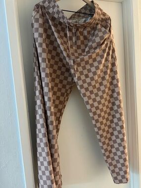 Albion Wide-Leg Checkerboard Pants in Brown and Cream